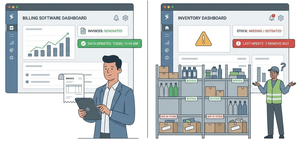 Billing software tracks sales but fails to reflect real inventory levels