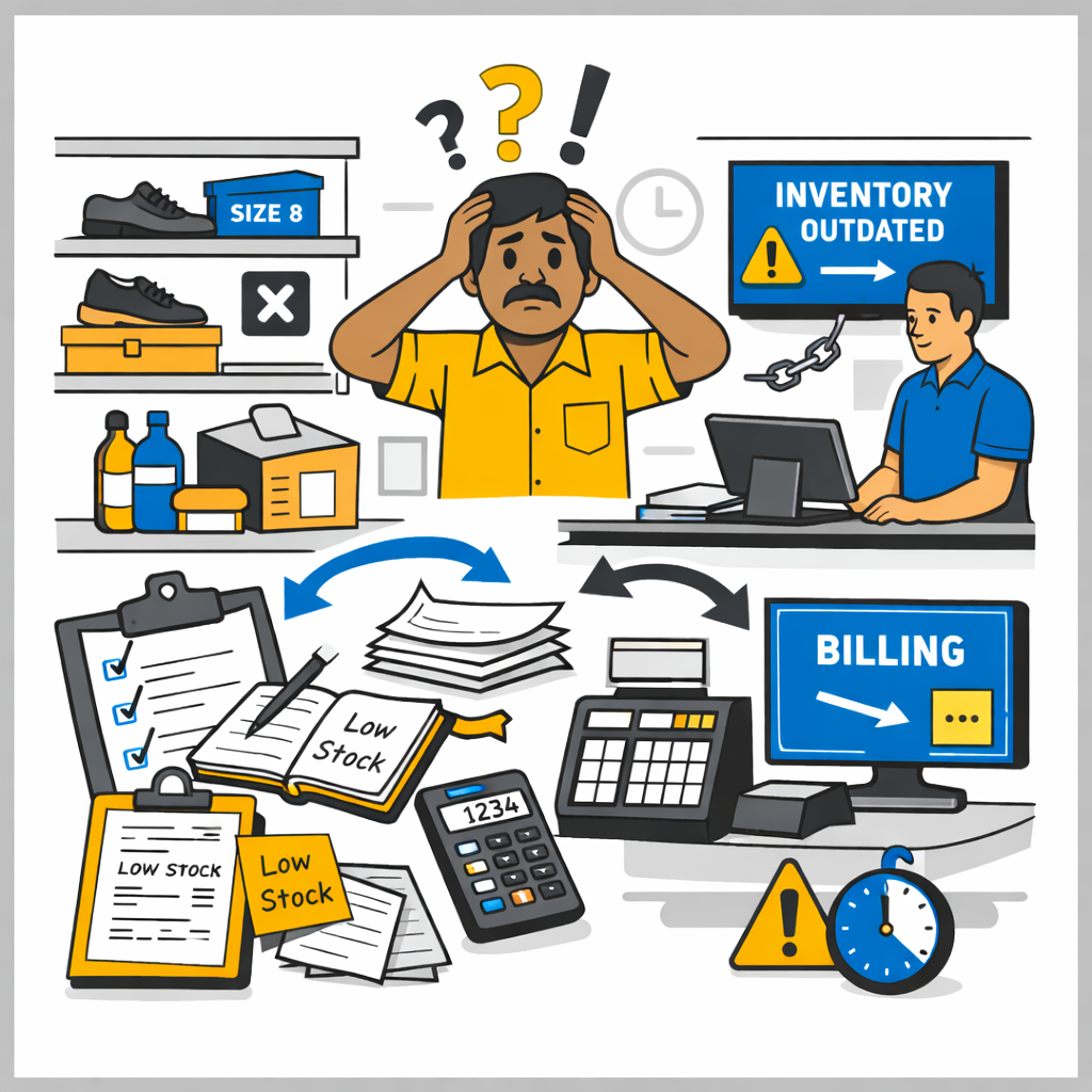 Indian retail store facing inventory mismatch and outdated stock despite using billing software