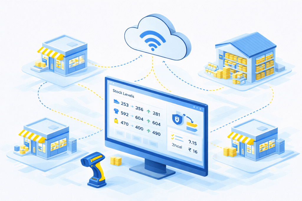 Cloud inventory software in India connecting multiple retail stores and warehouse in real time