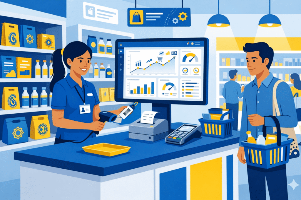 retail POS software checkout system in Indian retail store