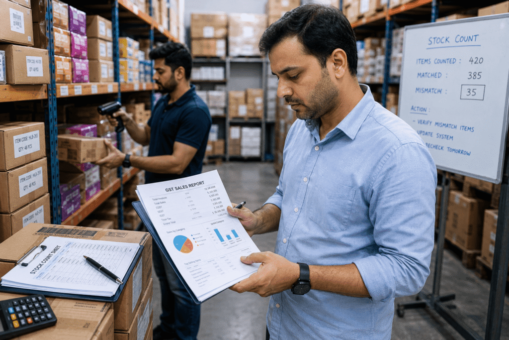 Retail inventory reconciliation between GST billing and physical stock