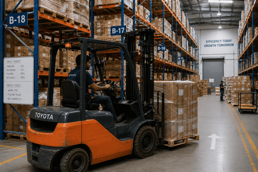 Efficient inventory handling and warehouse stock movement in a growing business