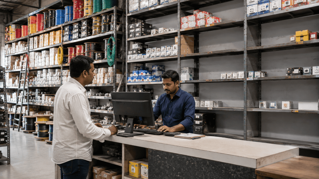 Indian electrical wholesaler checking inventory after a stock-out